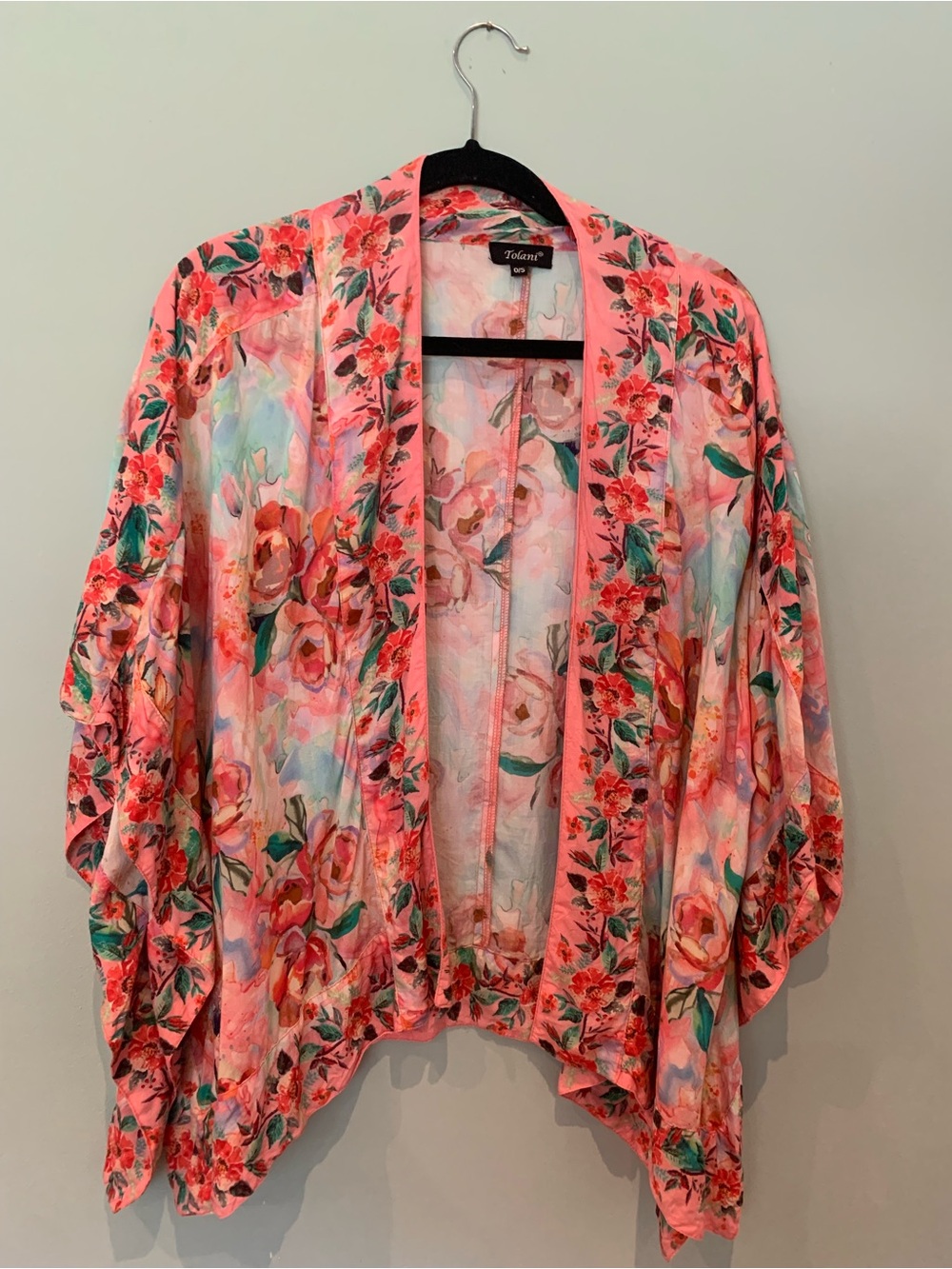 Tolani Coral Pink Floral Open Kimono